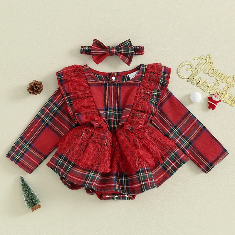 Infant Newborn Baby Girls Christmas Romper Dress 2PCS Lace Ruffled Sleeve Plaid Bodysuit Xmas Jumpsuit Headband
Infant Newborn Baby Girls Christmas Romper Dress 2PCS Lace Ruffled Sleeve Plaid Bodysuit Xmas Jumpsuit Headband