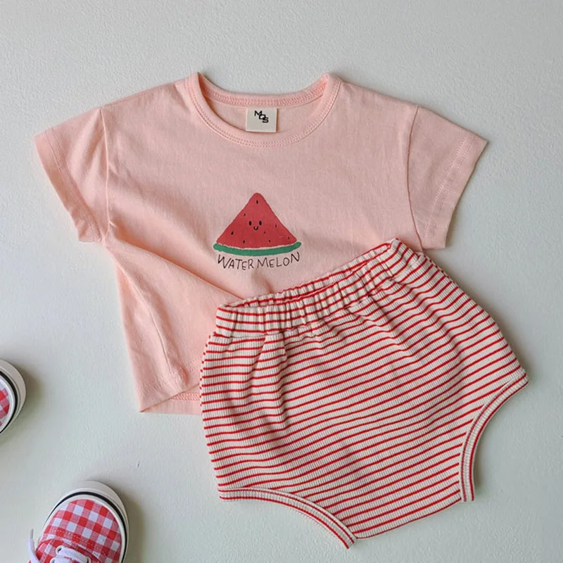 Baby Clothing Set Children's Cotton Fruit Print Short Sleeve Elastic Shorts Two Piece Suit Summer Newborn Boys Girls Outfit
Baby Clothing Set Children's Cotton Fruit Print Short Sleeve Elastic Shorts Two Piece Suit Summer Newborn Boys Girls Outfit