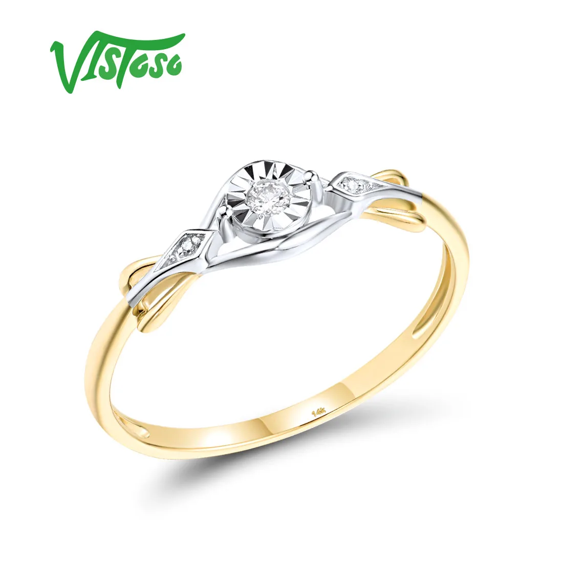 

Женское двухцветное Золотое кольцо с бриллиантами VISTOSO, минималистичное Ювелирное Украшение из драгоценных камней 14 к 585