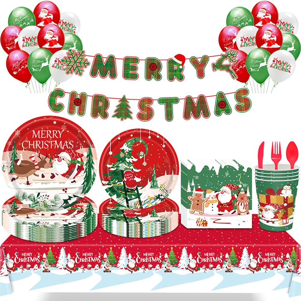 Christmas Disposable Tableware Set Xmas Tree Santa Claus Paper Cup Plates Banner Tablecloth for Home Merry Christmas Party Decor
Christmas Disposable Tableware Set Xmas Tree Santa Claus Paper Cup Plates Banner Tablecloth for Home Merry Christmas Party Decor