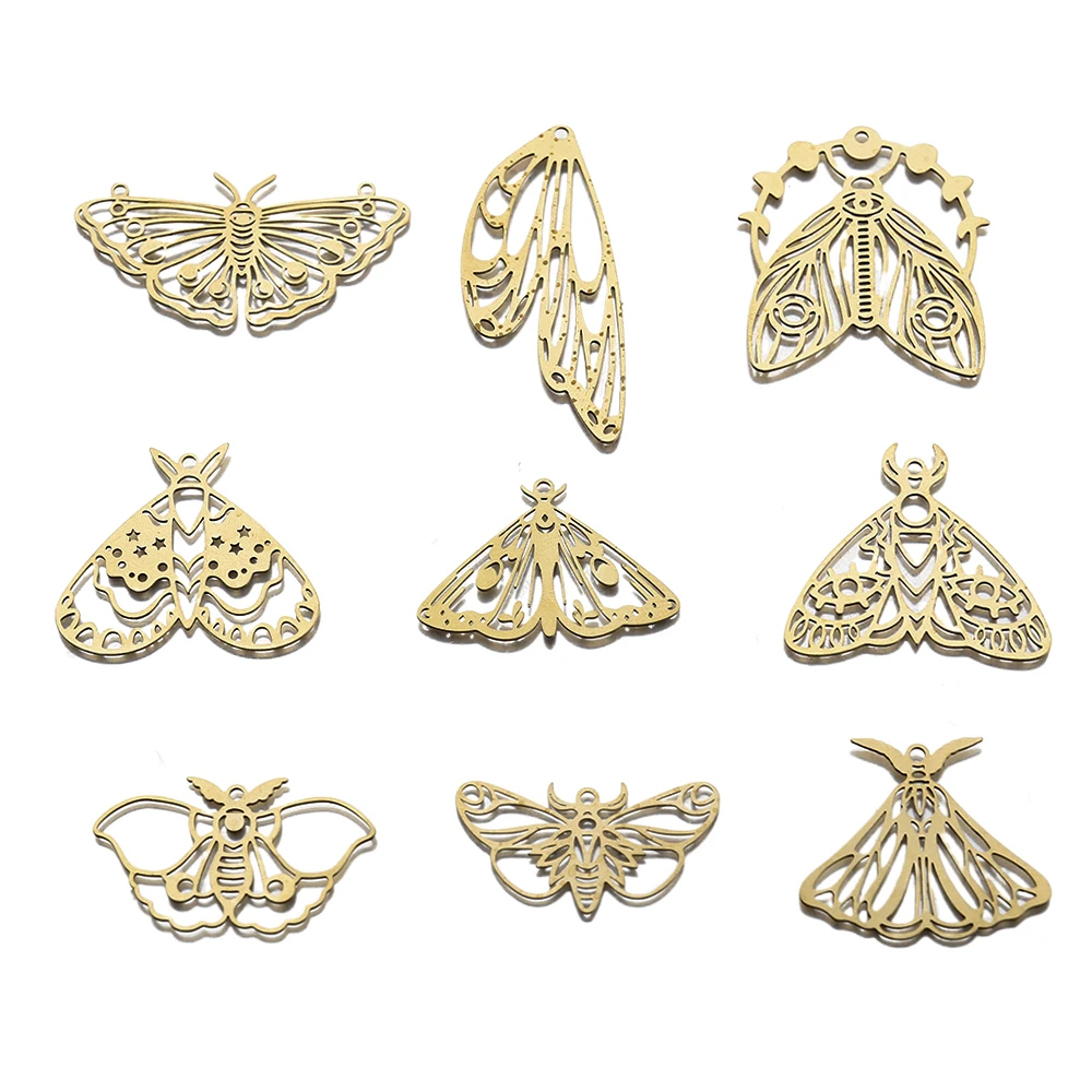 

4Pcs/Lot Raw Brass Celestial Moon & Sun Luna Moth Butterfly Charms Pendant For Diy Witchy Gypsy Earrings Necklace Jewelry Making