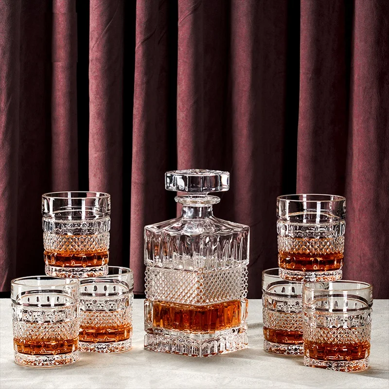 

7PCS/SET Crystal Glass Wine Red Bottle + Cups Wine Decanter Whiskey Liqour Pourer Home Bar Vodka Beer Bottle Jar Jug JR