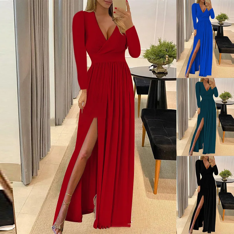 Autumn and Winter Women's New Long Sleeve V-Neck Solid Bottom Split Dress Female & Lady Fashion Casual Party Elegant Dresses
Autumn and Winter Women's New Long Sleeve V-Neck Solid Bottom Split Dress Female & Lady Fashion Casual Party Elegant Dresses