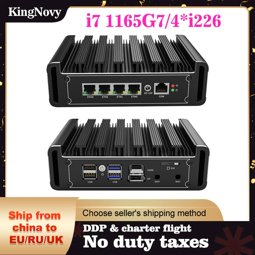

Kingnovy 11th Gen Core i7 1165G7 i5-1135G7 Fanless Mini PC 4xIntel i226 2.5G LAN DDR4 NVMe Celeron N5105 pfSense Firewall Router
