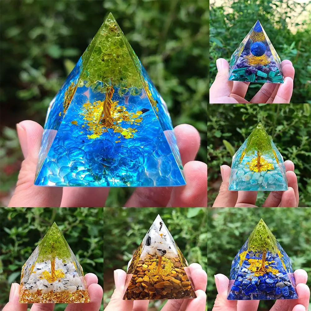 

Natural Amethyst Stone Orgonite Pyramid Crystals Orgone Energy Generator Healing Chakra Meditation Desk Ornaments Crafts Decor