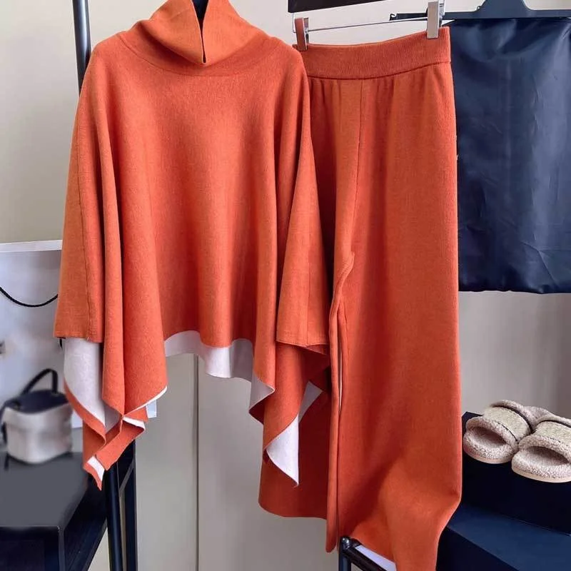 Autumn Winter New Wool Lazy 2Pieces Set Fashion Runway High Collar Knitted Cape Top Casual Elastic Waist Straight Leg Pant Women
Autumn Winter New Wool Lazy 2Pieces Set Fashion Runway High Collar Knitted Cape Top Casual Elastic Waist Straight Leg Pant Women
