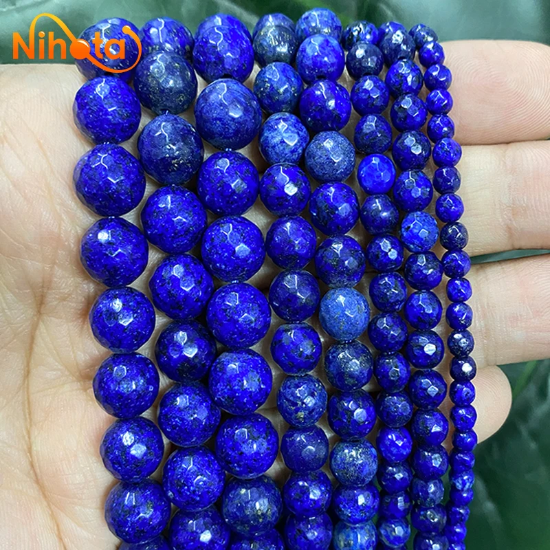 

Natural Stone Beads Faceted Lapis Lazuli Beads Jewelry Making Round Loose Beads DIY Bracelet Earrings 15'' Strand 4/6/8/10/12mm