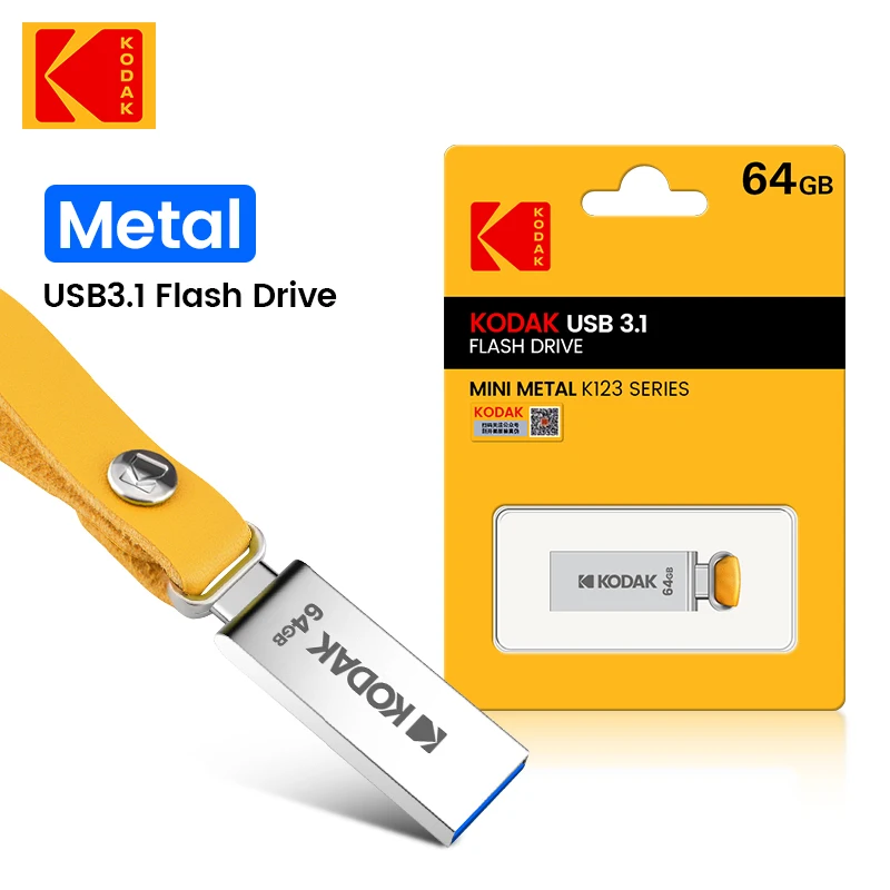 

5Pcs KODAK USB3.0 Flash Drives Mini 128GB 64GB 32GB Pendrive Waterproof USB 3.1 Memory Stick Leather Landyard Metal U Disk