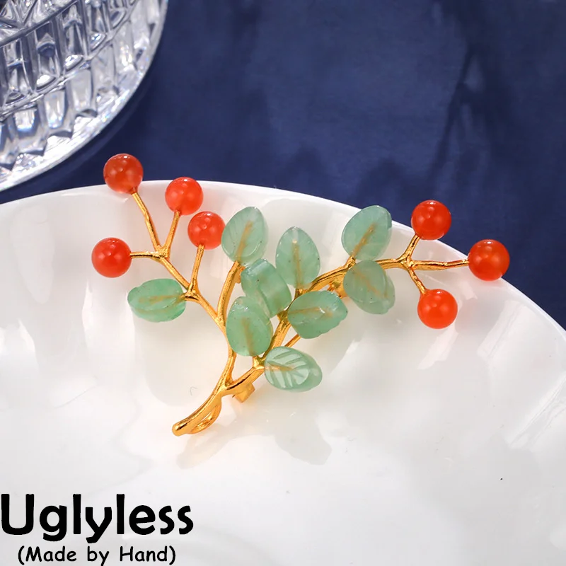 Uglyless Fresh Designer Natural Jade Leaves Agate Fruit Branch Pendants Necklaces for Women Dual-use Brooches 925 Silver Jewelry
Uglyless Fresh Designer Natural Jade Leaves Agate Fruit Branch Pendants Necklaces for Women Dual-use Brooches 925 Silver Jewelry