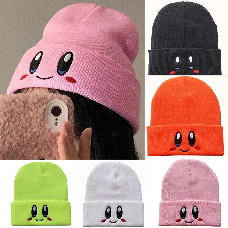 

New Fashion KIRBYS Beanies Skullies Lovely Face Embroidery Knitted Hat Bonnet Cap Skullie Skiing Warm Unisex Beanie Accessories