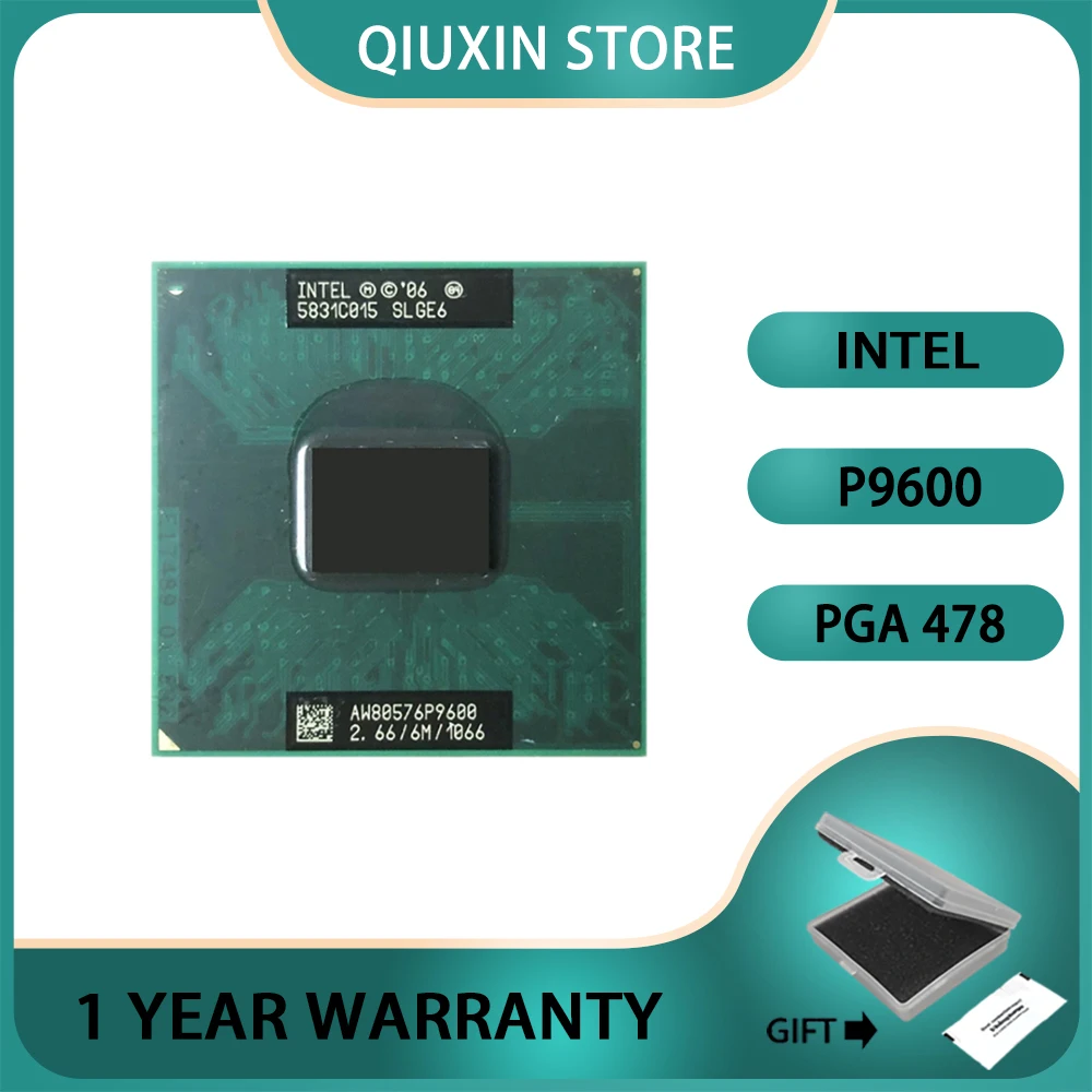 Intel Core 2 Duo Mobile P9600 SLGE6 2.6 GHz Dual-Core Dual-Thread CPU Processor 6M 25W Socket P
Intel Core 2 Duo Mobile P9600 SLGE6 2.6 GHz Dual-Core Dual-Thread CPU Processor 6M 25W Socket P