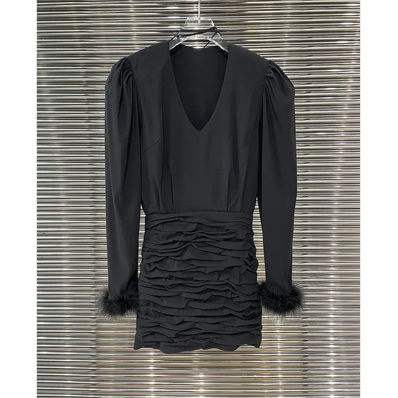 22 Spring Summer Runway Black Patchwork Ruched Hem Elegant Dress Women Fashion Long Sleeve V Neck Bodycon Package Hip Mini Dress
22 Spring Summer Runway Black Patchwork Ruched Hem Elegant Dress Women Fashion Long Sleeve V Neck Bodycon Package Hip Mini Dress