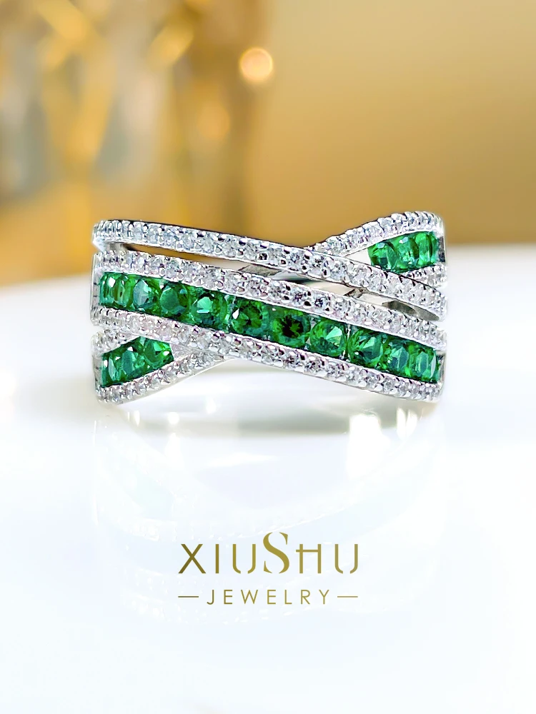 

Модное, блестящее, роскошное, универсальное, персонализированное кольцо из серебра 925 пробы с бриллиантами в виде бабушки зеленого цвета, с высоким содержанием углерода
