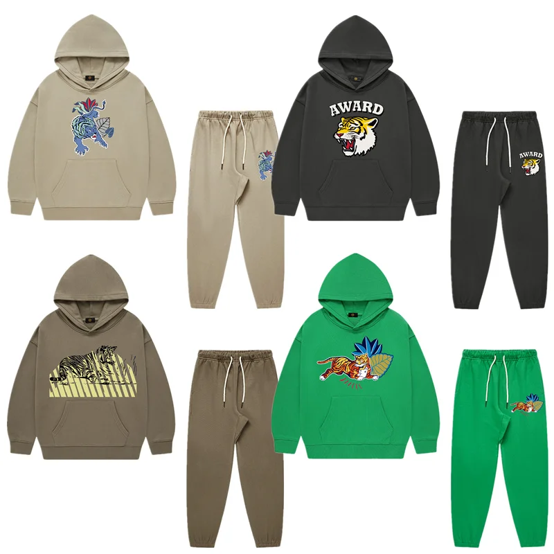 

Модный дизайнерский комплект свитшот для мальчиков, осенняя новая детская одежда с принтом тигра, Детская толстовка с капюшоном, куртка из 2 предметов, зимняя повседневная одежда для мальчиков-подростков
