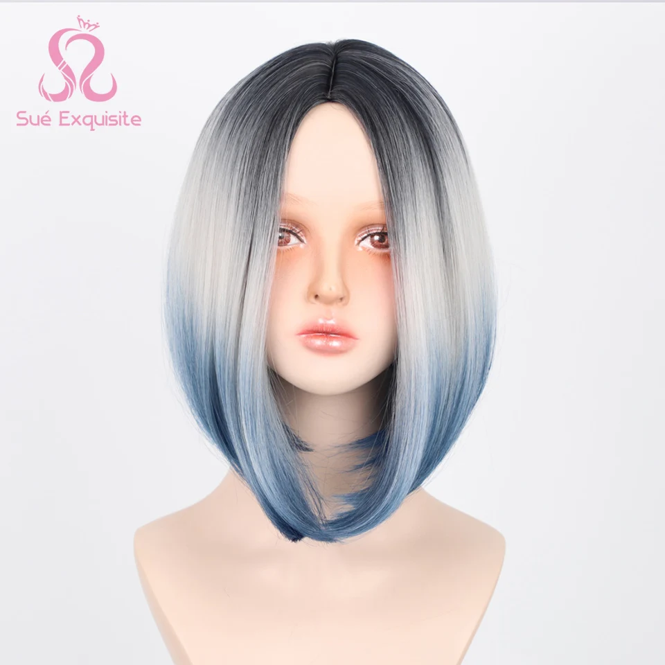 SUe EXQUISITE Synthetic Wigs for Women Short Straight Bob Ombre Blue Purple Lolita Cosplay Party Natural Hair Perruque Bob 
SUe EXQUISITE Synthetic Wigs for Women Short Straight Bob Ombre Blue Purple Lolita Cosplay Party Natural Hair Perruque Bob
