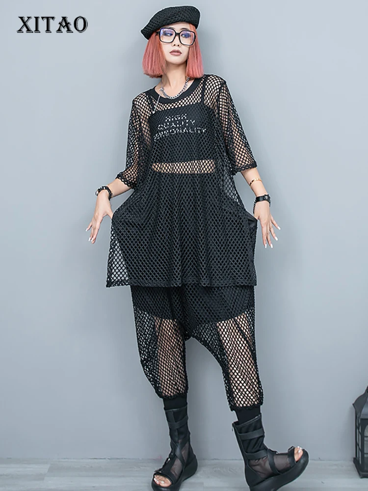 XITAO Black Hollow Out Mesh Short Sets Fashion Personality Three Quarter Sleeve T-shirt Top Harem Pants Two Pieces Sets WLD20032
XITAO Black Hollow Out Mesh Short Sets Fashion Personality Three Quarter Sleeve T-shirt Top Harem Pants Two Pieces Sets WLD20032