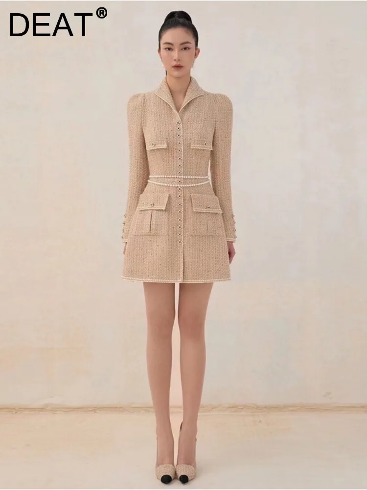 Женское твидовое платье с отложным воротником DEAT, однобортное Повседневное платье с длинным рукавом и жемчужной цепочкой, 13DB1612, осень 2023
Женское твидовое платье с отложным воротником DEAT, однобортное Повседневное платье с длинным рукавом и жемчужной цепочкой, 13DB1612, осень 2023