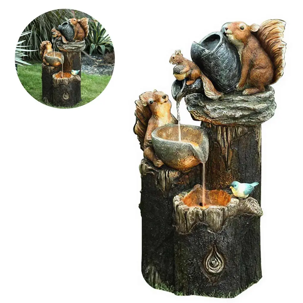 

Squirrel-shaped Water Fountain Cute Animal Garden Statue High Strength Patio Fountain Coated Surface Landscape Decoration