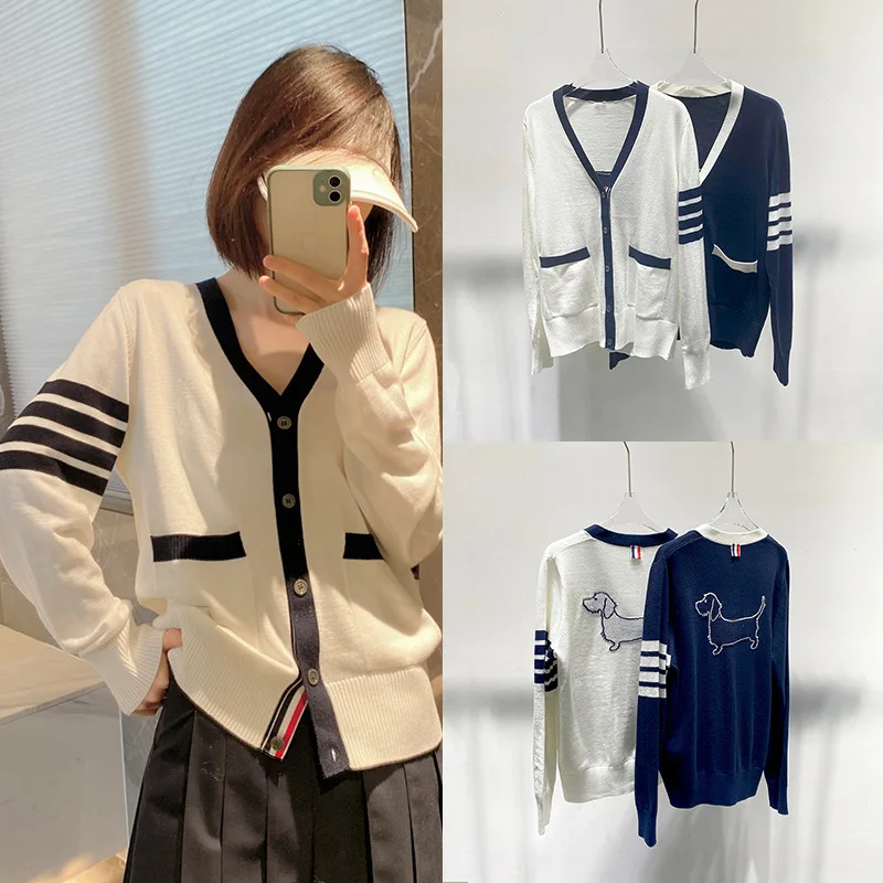 High Quality Korean Fashion TB Knitted Cardigan Spring and Autumn Stripe Slim Fit Long Sleeve V-Neck Sweater Short Coat Women
High Quality Korean Fashion TB Knitted Cardigan Spring and Autumn Stripe Slim Fit Long Sleeve V-Neck Sweater Short Coat Women