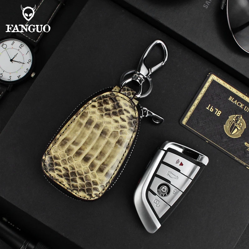 

Python Pattern Men's Key Wallet Genuine Leather Car Smart Key Holder Key Case For Male Portable Storage Keys Pocket With Zipper