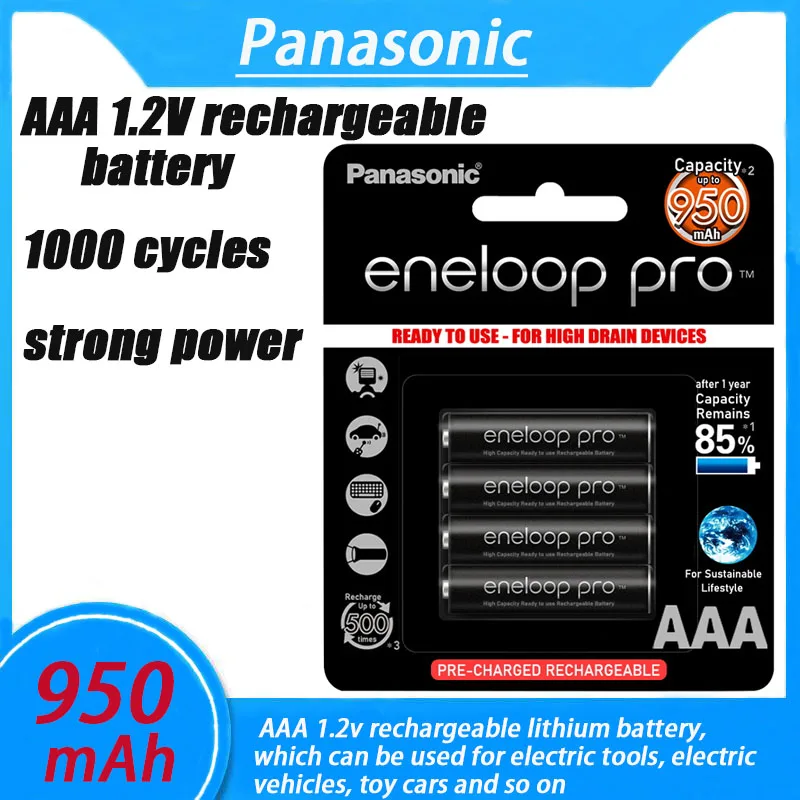 

100% NEW Panasonic Eneloop Original Battery Pro 1.2V AAA 900mAh NI-MH Camera Flashlight Toy Pre-Charged Rechargeable Batteries