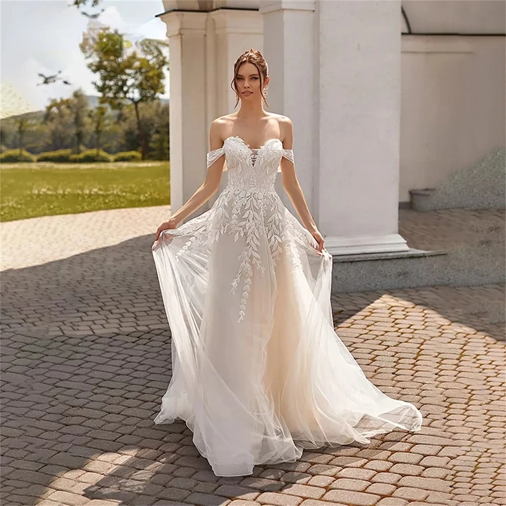 Princess A-Line Wedding Dresses Sweetheart Off Shoulder Lace Appliqued Fairy Lace Up Back Bridal Gown Ruffles Vestidos De Novia
Princess A-Line Wedding Dresses Sweetheart Off Shoulder Lace Appliqued Fairy Lace Up Back Bridal Gown Ruffles Vestidos De Novia