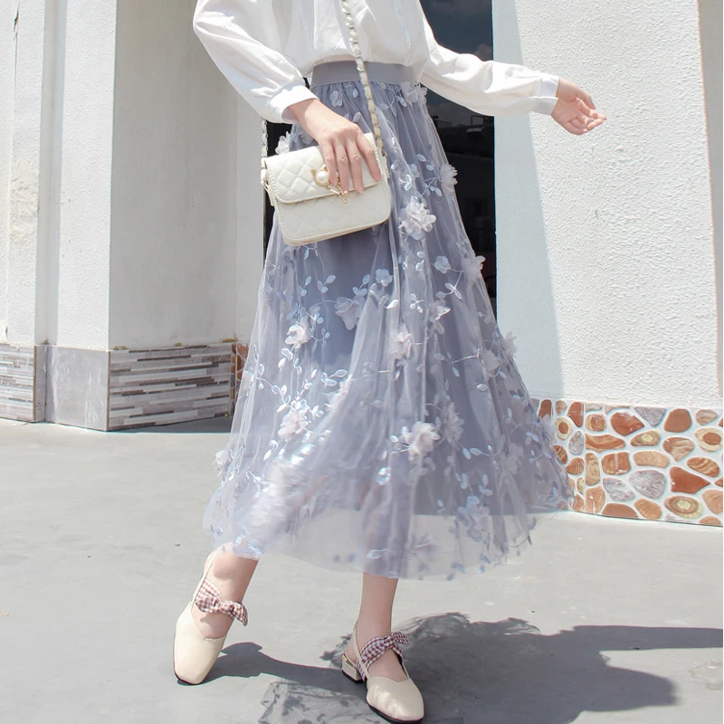 Luxury Woman Floral Mesh Skirt Korean Fashion Elastic Waist Embroidery Floral Lace Mesh Skirt Long Gauze Ball Gown Skirts Faldas
Luxury Woman Floral Mesh Skirt Korean Fashion Elastic Waist Embroidery Floral Lace Mesh Skirt Long Gauze Ball Gown Skirts Faldas