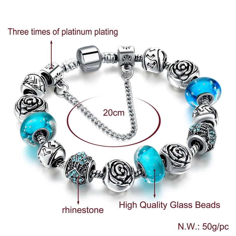 Summer Love Rose Bracelet Ladies Bracelet Lake Blue Glass Beads Big Hole Bracelet Jewelry Love Beaded Pop Bracelet
Summer Love Rose Bracelet Ladies Bracelet Lake Blue Glass Beads Big Hole Bracelet Jewelry Love Beaded Pop Bracelet