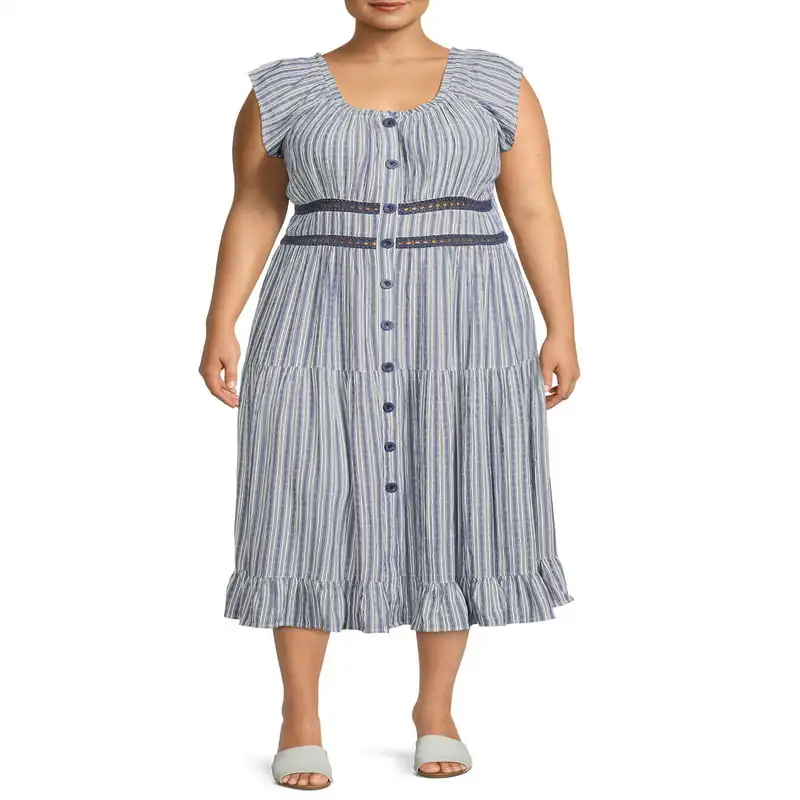 Women`s Plus Size Lace Inset Ruffle Trim Midi Dress
Women`s Plus Size Lace Inset Ruffle Trim Midi Dress