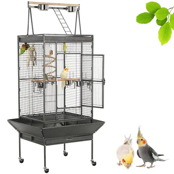

68.5" Rolling Metal Large Bird Cage with Play Top for Large Pet Birds Large and Comfortable, Simple and Modern Easy Cleaning