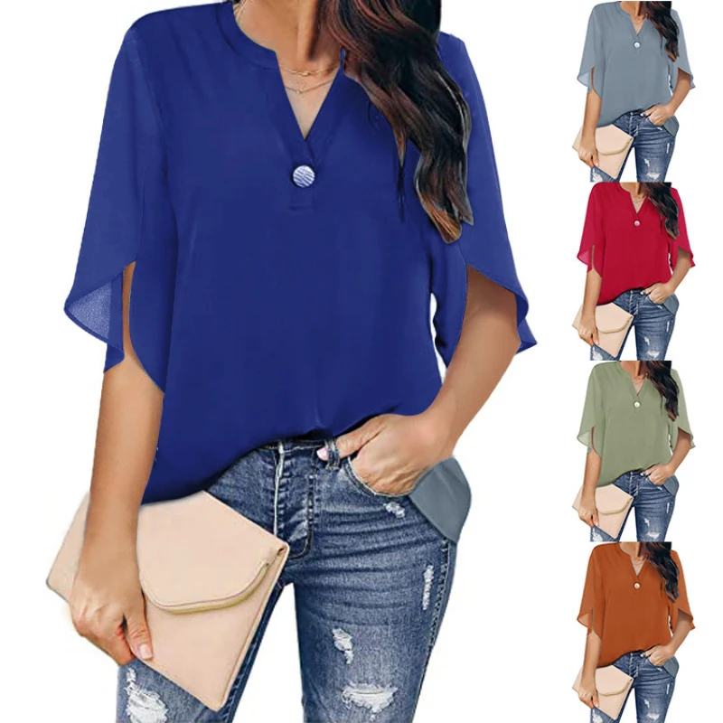 2022 Summer Fashion Women Chiffon Blouse Ladies Casual Solid Color V Neck Short Sleeve Shirts Tops
2022 Summer Fashion Women Chiffon Blouse Ladies Casual Solid Color V Neck Short Sleeve Shirts Tops
