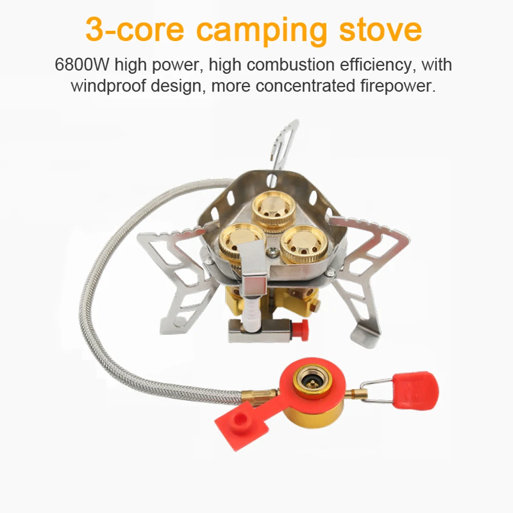 6800W 3-Core Camping Stove High Power Gases Burner Windproof Backpacking Stove with Adjustable Valve for Outdoor Cooking Camping
6800W 3-Core Camping Stove High Power Gases Burner Windproof Backpacking Stove with Adjustable Valve for Outdoor Cooking Camping