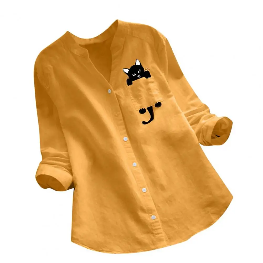 Spring Autumn Women Shirt Animal Pattern Solid Color V Neck Long Sleeve Single-breasted Blouse Women Cat Shirt Linen Blouse
Spring Autumn Women Shirt Animal Pattern Solid Color V Neck Long Sleeve Single-breasted Blouse Women Cat Shirt Linen Blouse