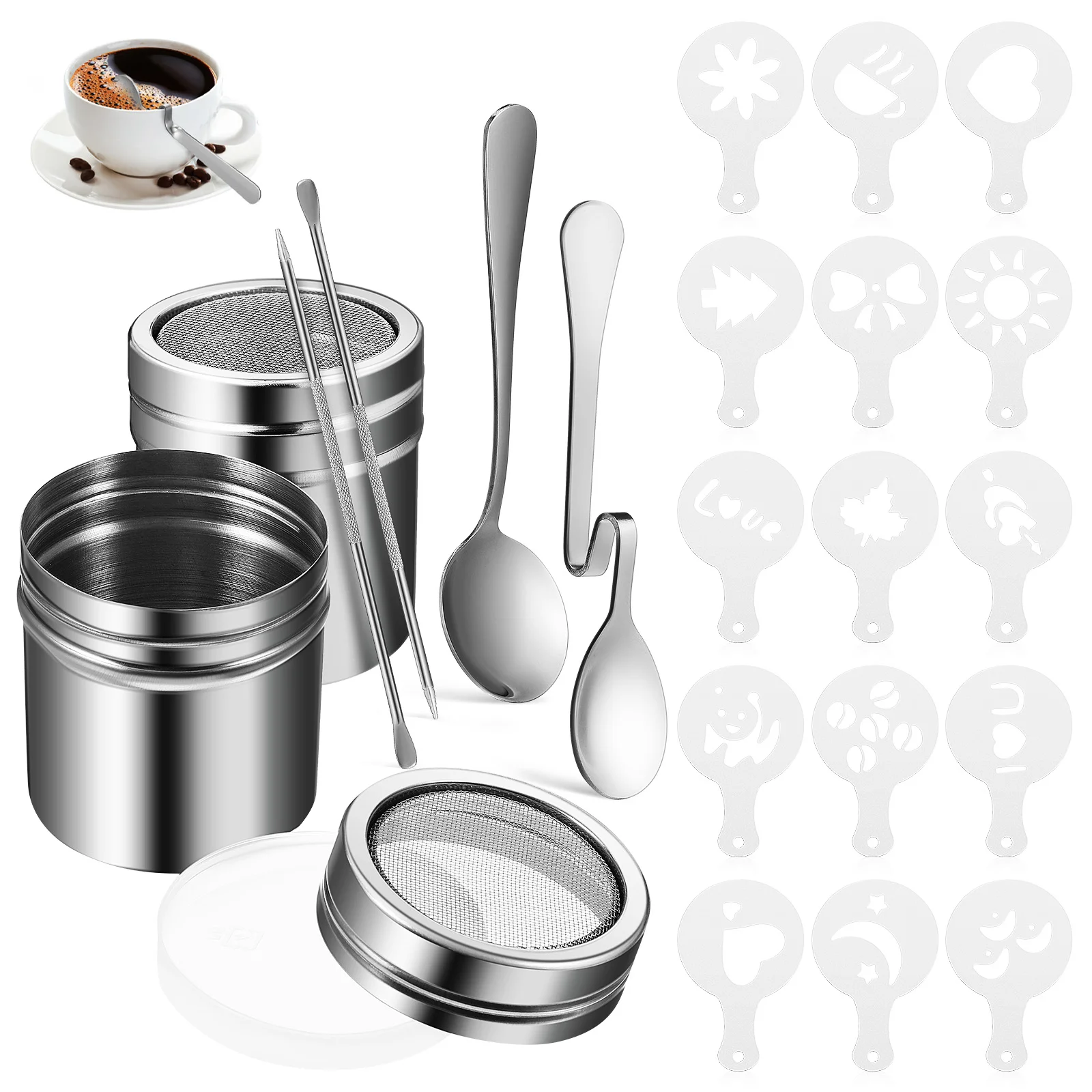 Cake Decorations Sugar Shaker Lid Latte Stencils Dispenser Travel Round Coffee Stainless Steel
Cake Decorations Sugar Shaker Lid Latte Stencils Dispenser Travel Round Coffee Stainless Steel