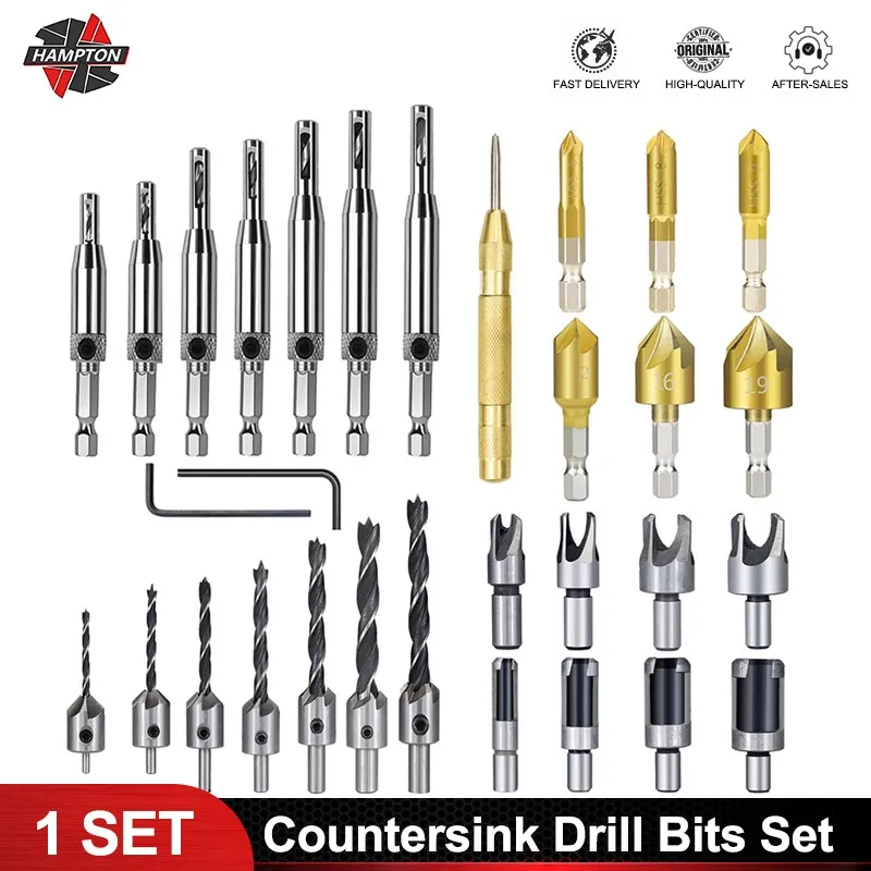 Countersink Drill Bits Set for Woodworking Chamfer Drilling Tools Wood Plug Cutter and Automatic Center Pin Punch Wood Drill Bit 
Countersink Drill Bits Set for Woodworking Chamfer Drilling Tools Wood Plug Cutter and Automatic Center Pin Punch Wood Drill Bit