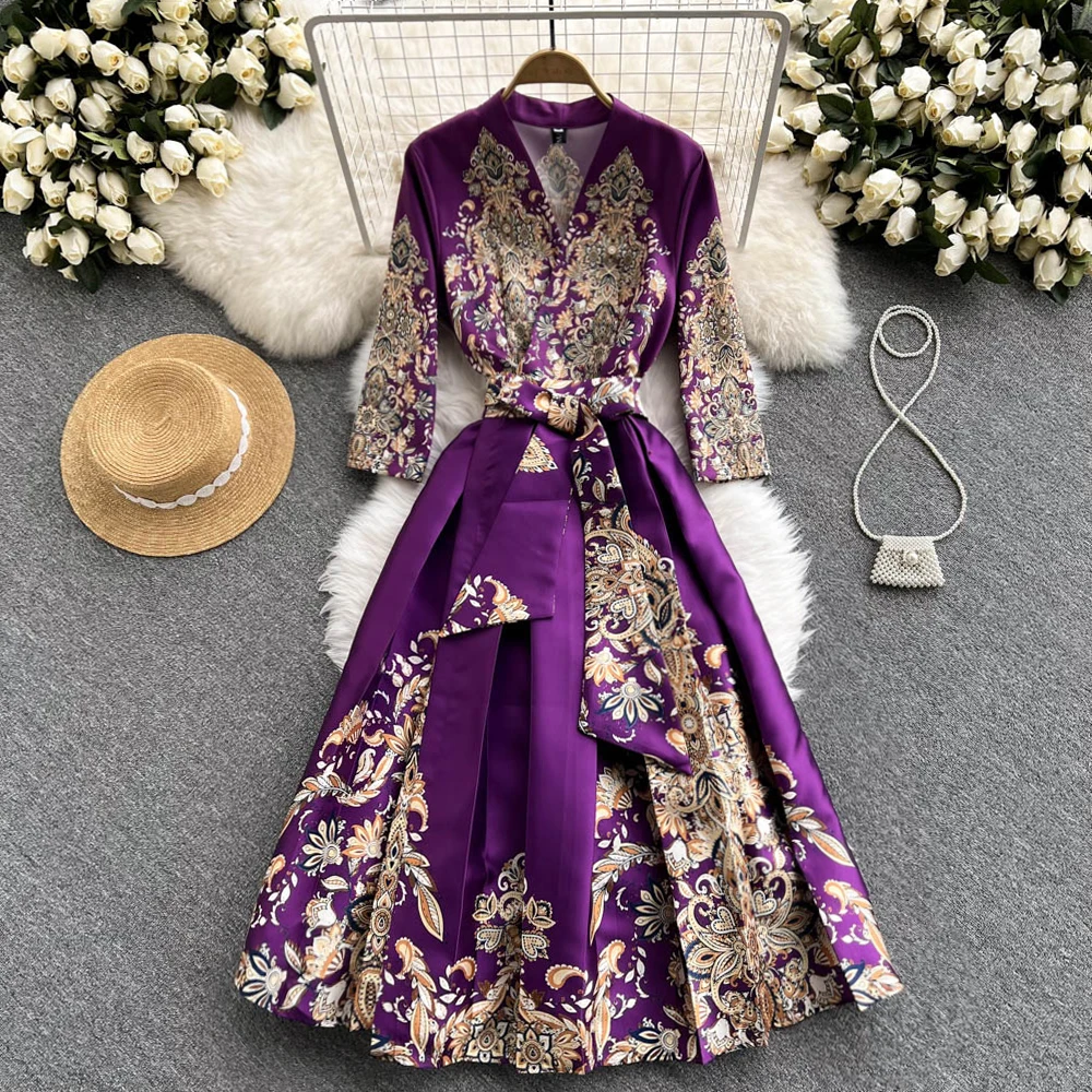 Women New Spring Fashion Retro Palace V-neck Lace-Up Waist Elegant Evening Dress Vintage 3/4 Sleeve Midi Cardigans Dresses
Women New Spring Fashion Retro Palace V-neck Lace-Up Waist Elegant Evening Dress Vintage 3/4 Sleeve Midi Cardigans Dresses
