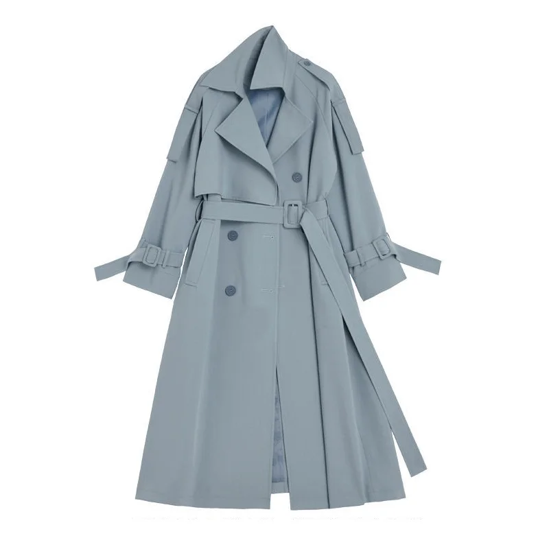 High Quality Women Mid Length Blue Trench Coat With Sashes Autumn Elegant Single-breasted Long-sleeve Female Windbreaker Outwear
High Quality Women Mid Length Blue Trench Coat With Sashes Autumn Elegant Single-breasted Long-sleeve Female Windbreaker Outwear