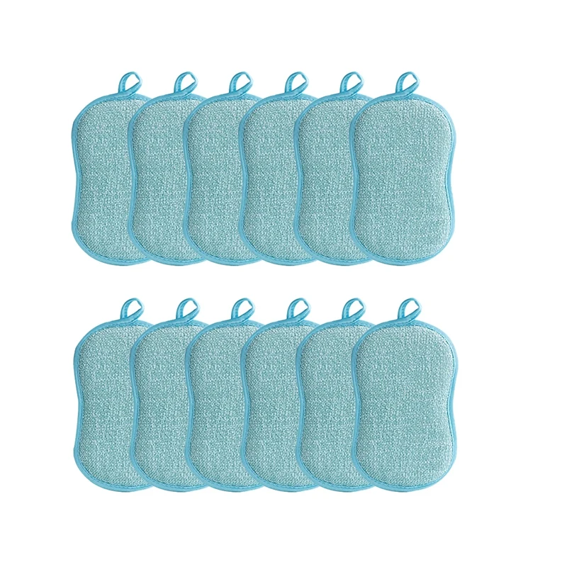 

12Pcs Home Double-Sided Cleaning Sponge Scouring Pad Cleaning Cloth Reusable Microfiber Household Kitchen Cleaning