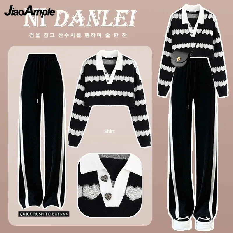 Женский осенне-зимний костюм, корейский элегантный шикарный короткий вязаный свитер, широкие брюки, Женский комплект из двух предметов
Женский осенне-зимний костюм, корейский элегантный шикарный короткий вязаный свитер, широкие брюки, Женский комплект из двух предметов