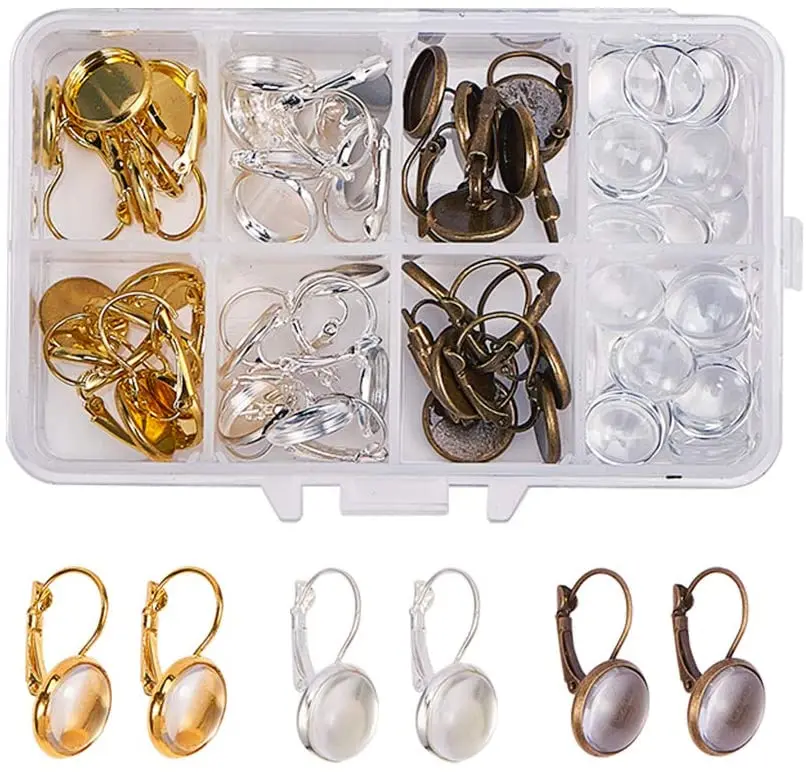 NBEADS 30 Sets Earring Kit 30PCS Lever Back Earrings Bezel Trays&40PCS 12mm Clear Glass Cabochons (Silver Golden Antique Bronze)
NBEADS 30 Sets Earring Kit 30PCS Lever Back Earrings Bezel Trays&40PCS 12mm Clear Glass Cabochons (Silver Golden Antique Bronze)
