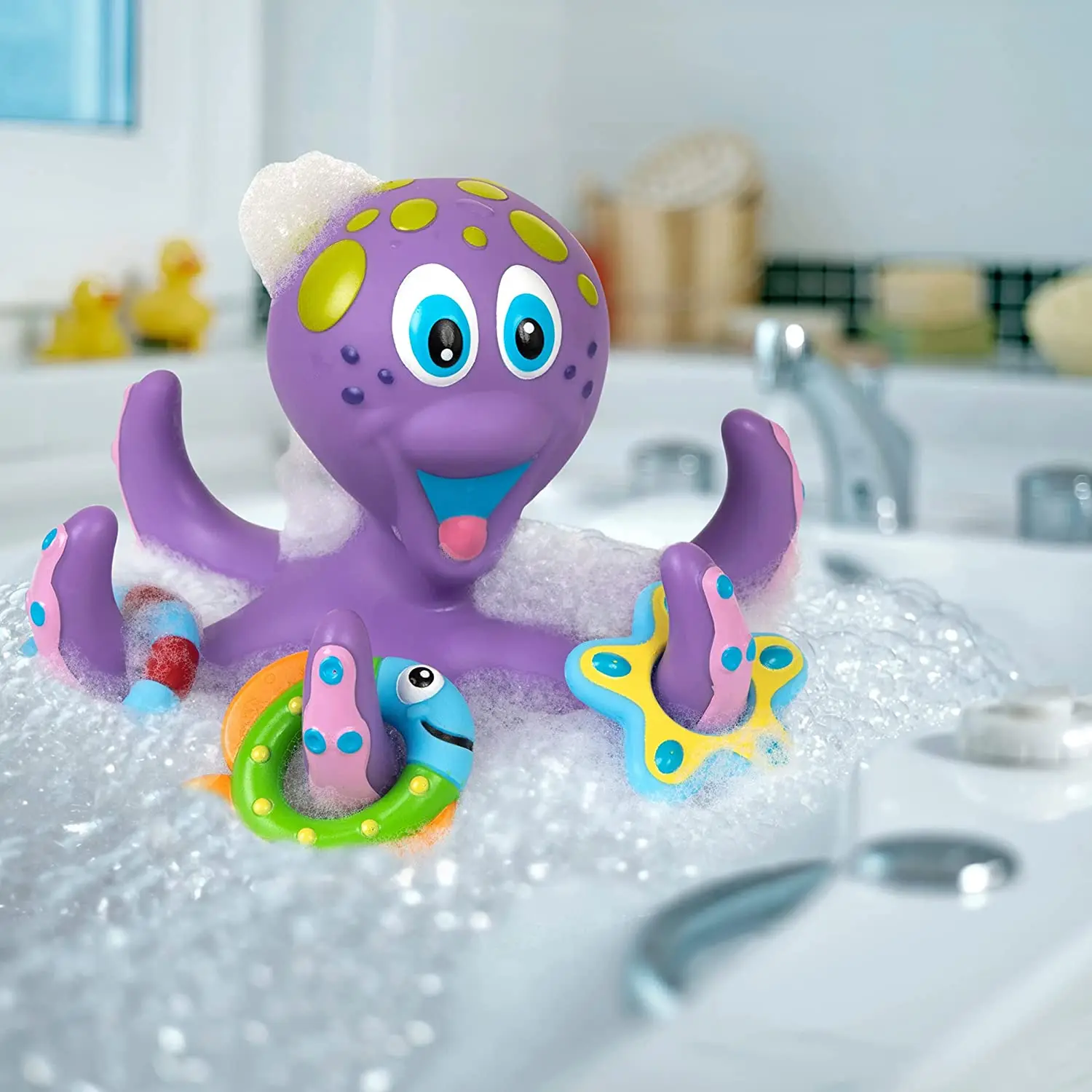 Floating Purple Octopus with Hoopla Rings Interactive Bath Play Water Toys Bathing Pool Education Toy for Kids Baby Gift
Floating Purple Octopus with Hoopla Rings Interactive Bath Play Water Toys Bathing Pool Education Toy for Kids Baby Gift