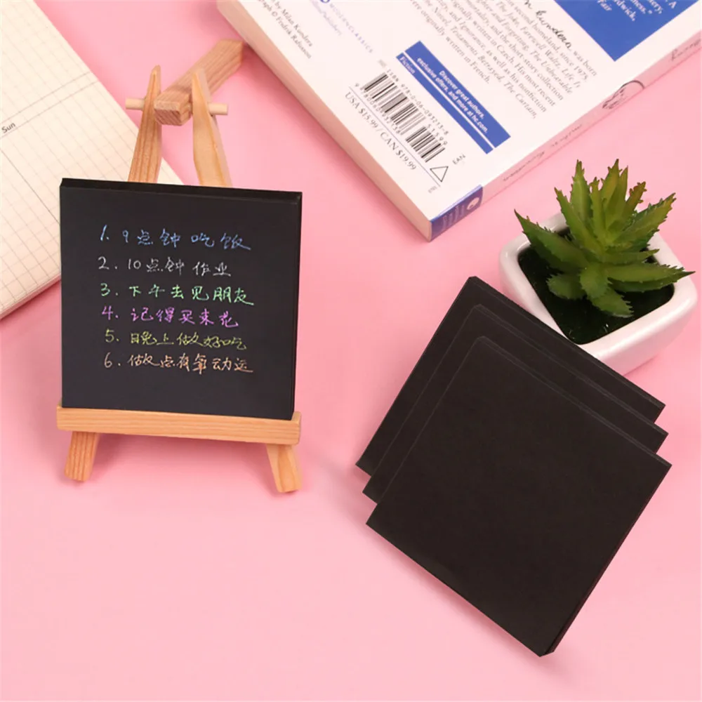 

50 Sheets Self-Adhesive Black Memo Pad Sticky Notes Creative Office School Accessories Student Learning Tool 7.6*7.6cm