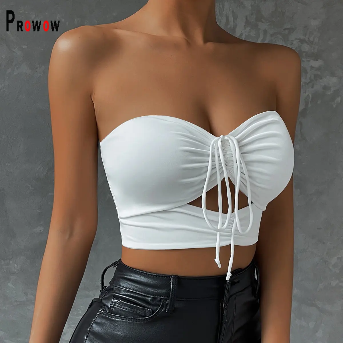 

Prowow Sexy Hollow Women Tanks Tops White Color Summer Cropped Top Clothes 2023 New Design Folds Sleeveless Camis Clothing