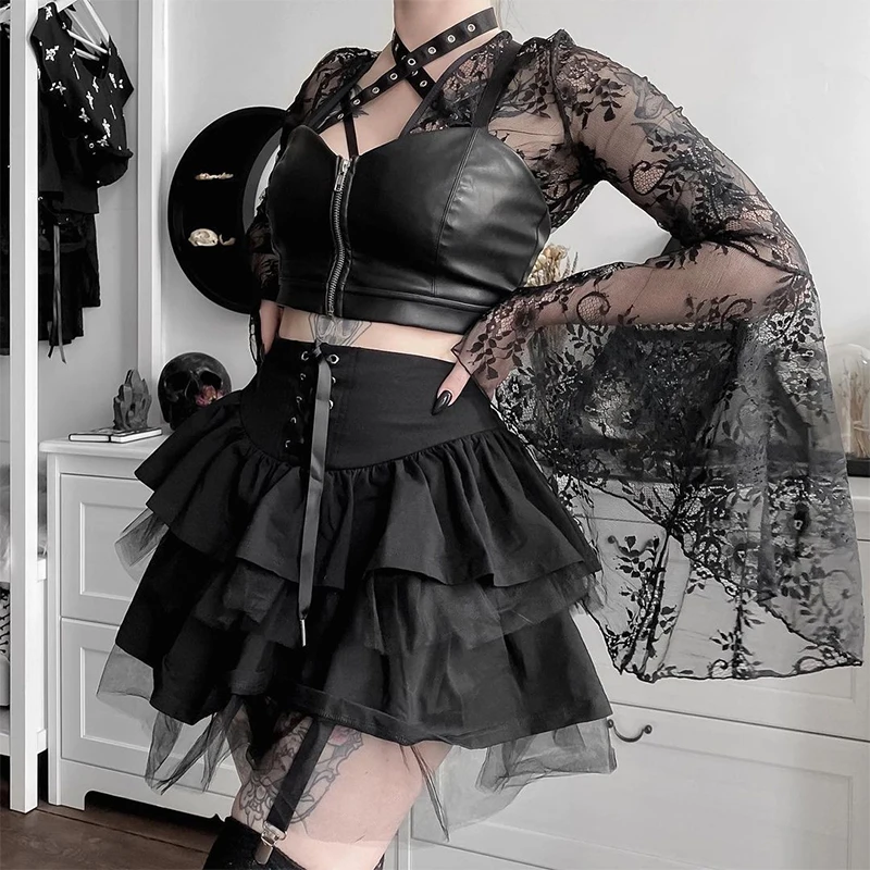 Harajuku Punk Style Party Black Saias Goth Aesthetic Lace Up Mini Skirt For Women Dark Academia Mesh Patchwork A-Line Skirt 2023
Harajuku Punk Style Party Black Saias Goth Aesthetic Lace Up Mini Skirt For Women Dark Academia Mesh Patchwork A-Line Skirt 2023