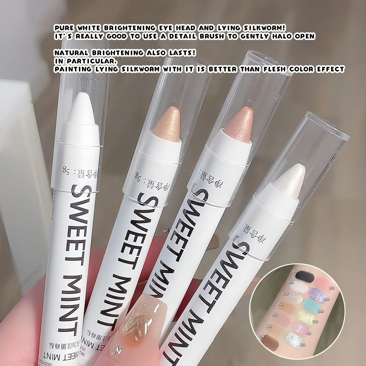 

Matte White Lying Silkworm Highlighter Pen Eyes Corner Brightening Pearl High-gloss Eyeliner Waterproof Glitter Eyeshadow Stick