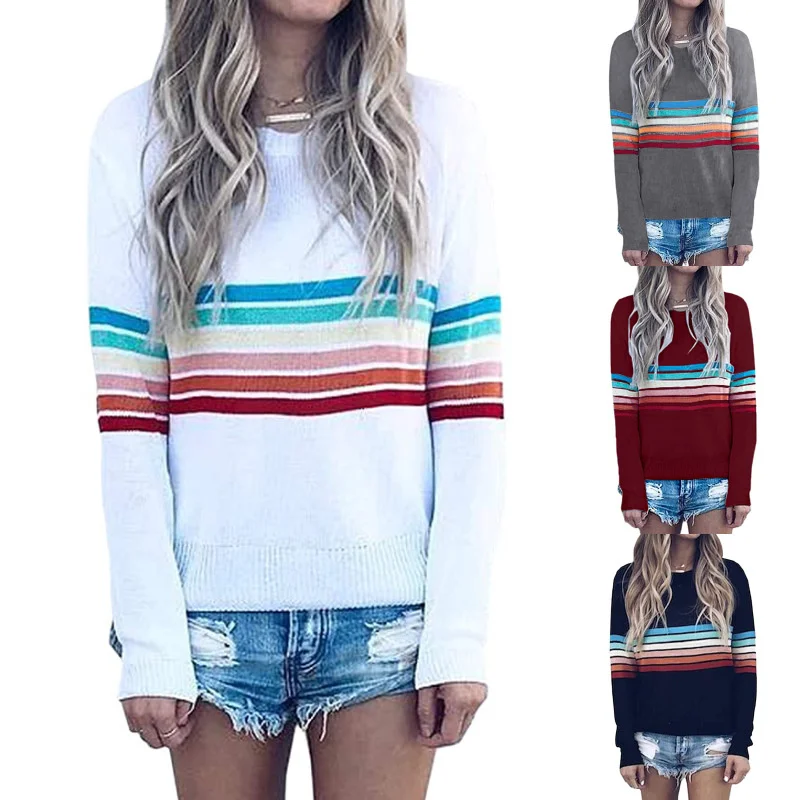 Autumn and winter 2021 new women's Rainbow stripe sweater Pullover women 
Autumn and winter 2021 new women's Rainbow stripe sweater Pullover women