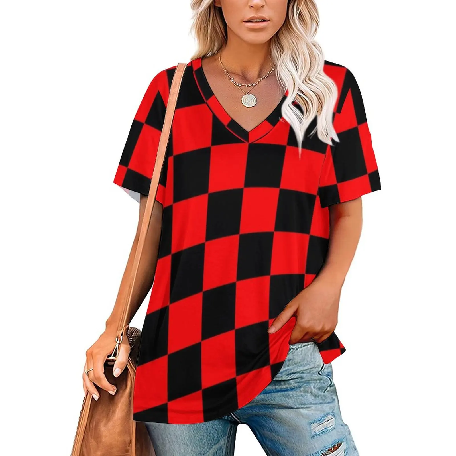 Black And Red Two Tone T Shirts Checkboard Basic V Neck T-Shirt Short Sleeves Harajuku Oversize Tee Shirt Summer Print Tops Gift
Black And Red Two Tone T Shirts Checkboard Basic V Neck T-Shirt Short Sleeves Harajuku Oversize Tee Shirt Summer Print Tops Gift