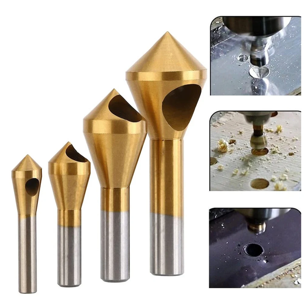 

1PC Titanium-Plated Coated Countersink Drill Bit Deburring Drill Taper Hole Cutter Metal Chamfering Tools Countersunk Head Tools