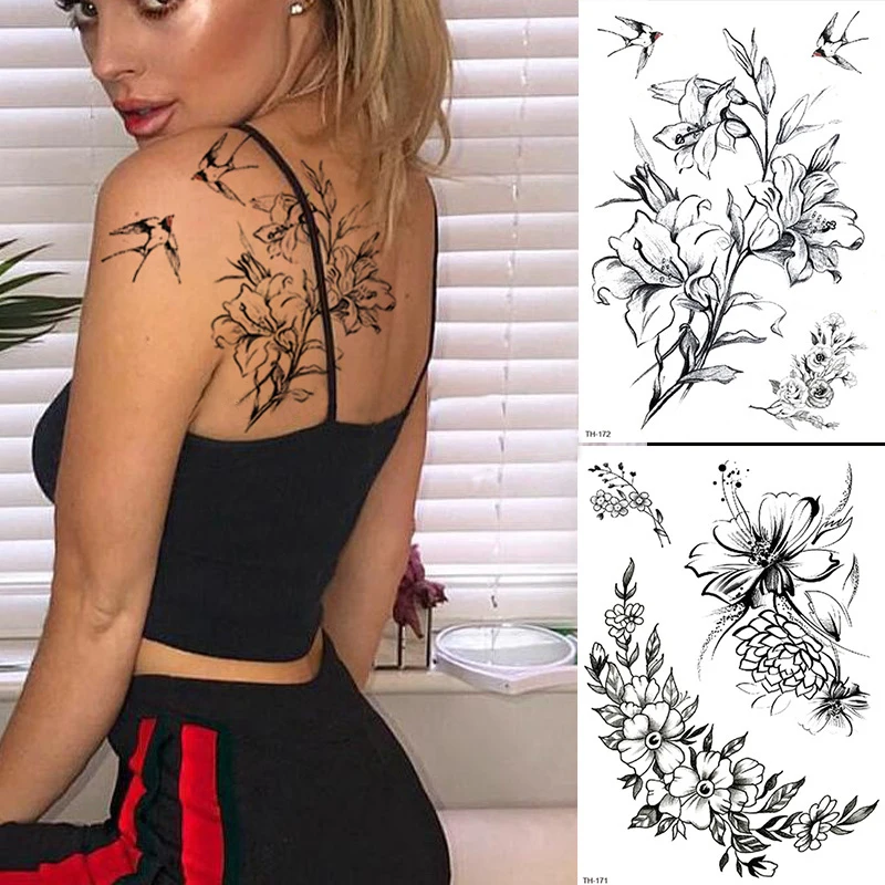 Waterproof Sexy Flower Arm Tattoo Stickers Female Body Art Painting Arm Leg Tattoo Stickers Realistic Black Rose Sketch Tatoo
Waterproof Sexy Flower Arm Tattoo Stickers Female Body Art Painting Arm Leg Tattoo Stickers Realistic Black Rose Sketch Tatoo