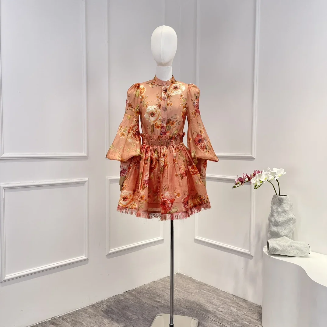 Pink 2023 New Silk Linen High Quality Vintage Summer Floral Print Long Lantern Sleeve Blouse and Mini Skirt Woman Set
Pink 2023 New Silk Linen High Quality Vintage Summer Floral Print Long Lantern Sleeve Blouse and Mini Skirt Woman Set